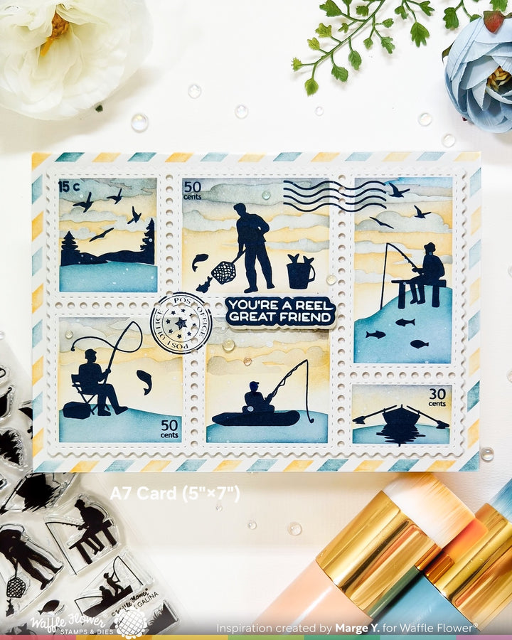 Waffle Flower - Postage Collage Fishing Silhouettes Stamp Set