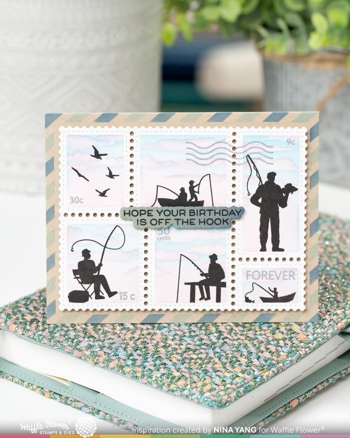 Waffle Flower - Postage Collage Fishing Silhouettes Stamp Set