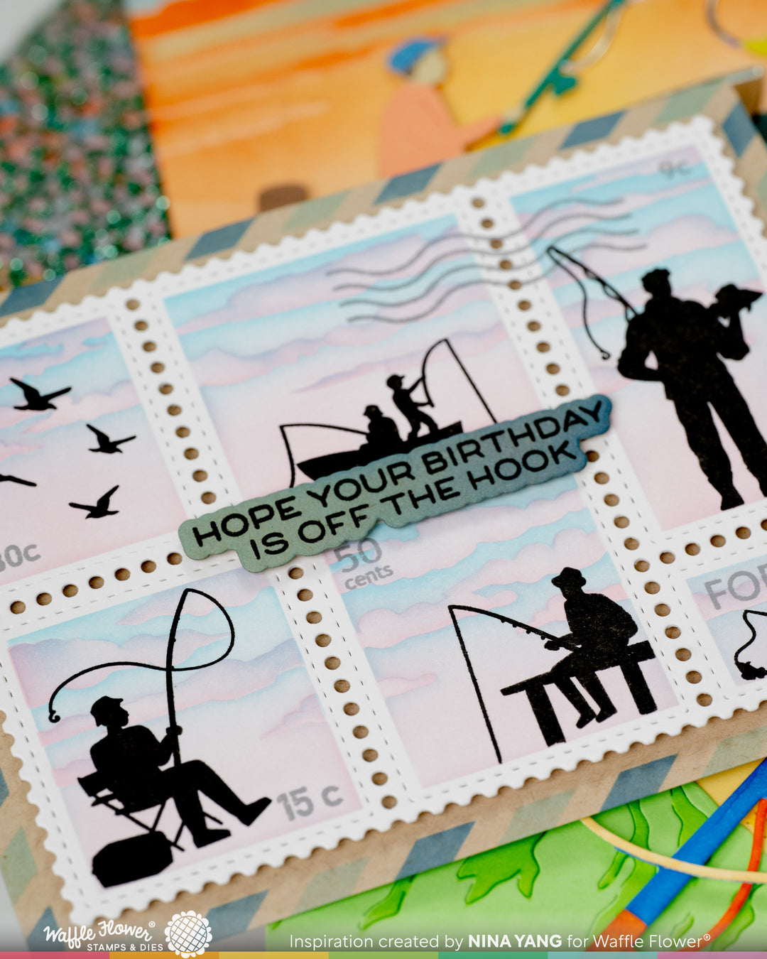 Waffle Flower - Postage Collage Fishing Silhouettes Stamp Set