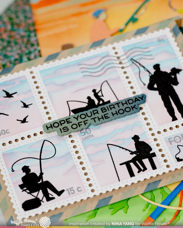 Waffle Flower - Postage Collage Fishing Silhouettes Stamp Set