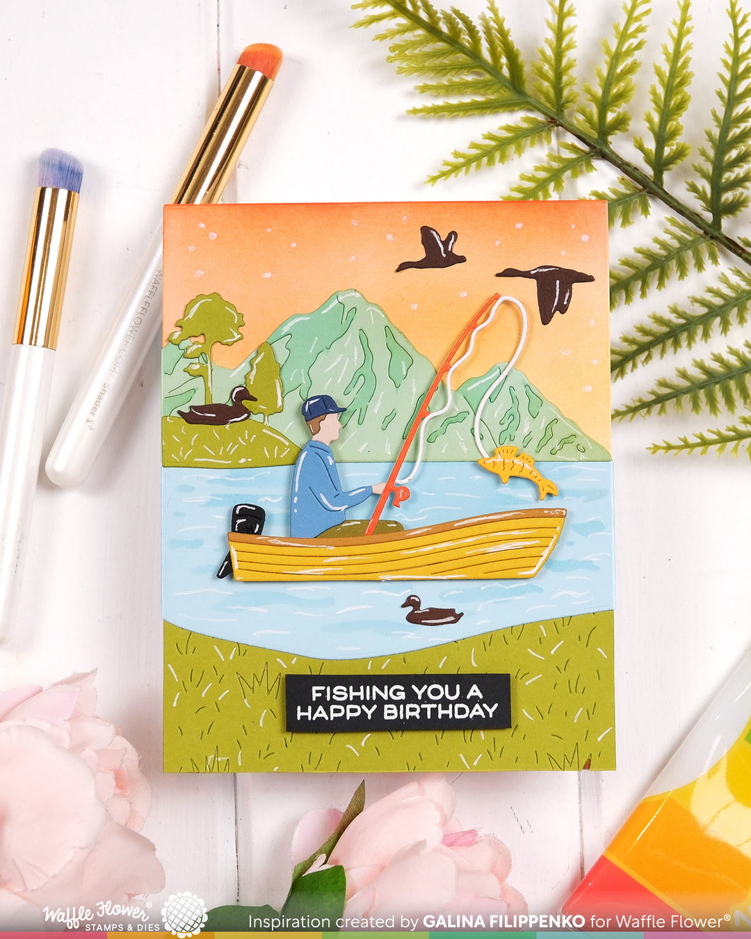 Waffle Flower - Lake Scene Die-n-stencil