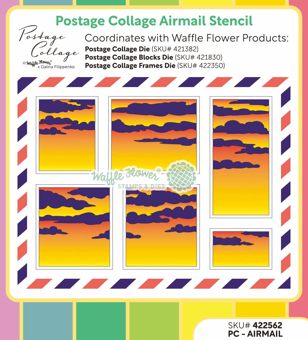 Waffle Flower - Postage Collage Airmail Stencil