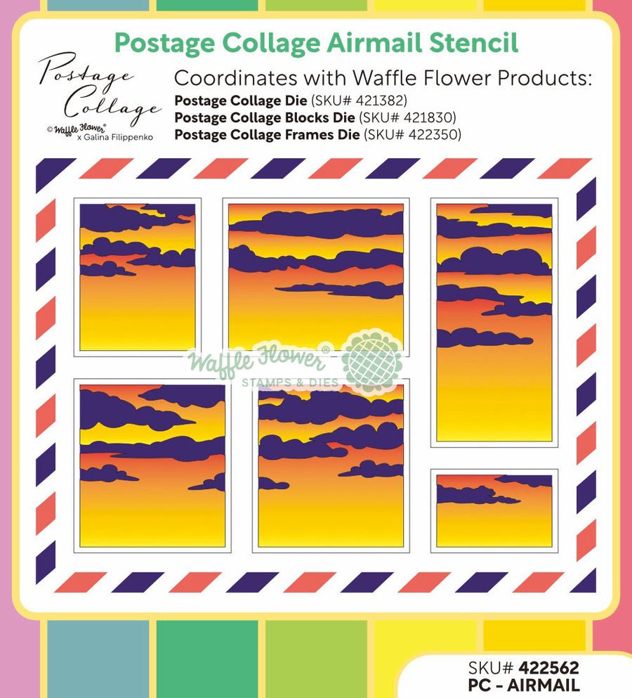 Waffle Flower - Postage Collage Airmail Stencil