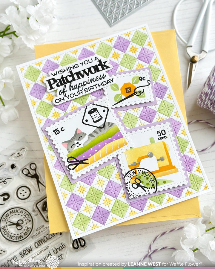 Waffle Flower - Postage Collage Sew Fun Stamp Set