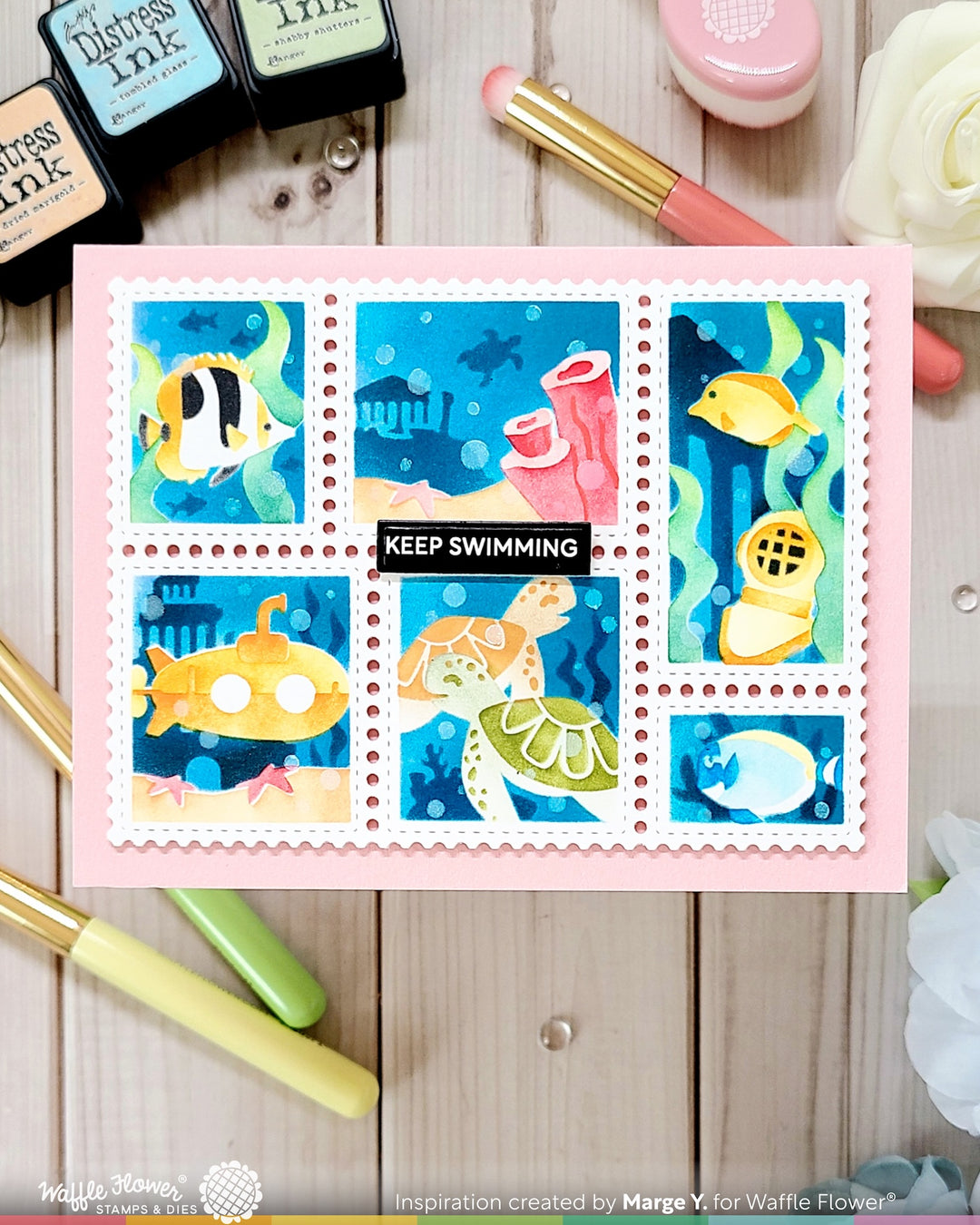 Waffle Flower - Postage Collage Under the Sea Stencil