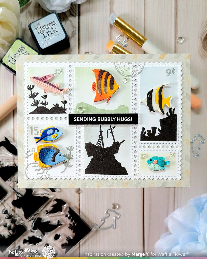 Waffle Flower - Postage Collage Fish Die