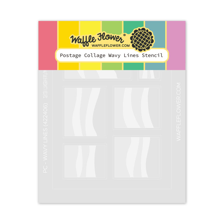 Waffle Flower Postage Collage Wavy Lines Stencil packaging on a white background