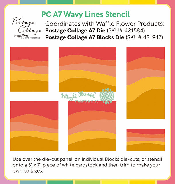Waffle Flower - Postage Collage A7 Wavy Lines Stencil