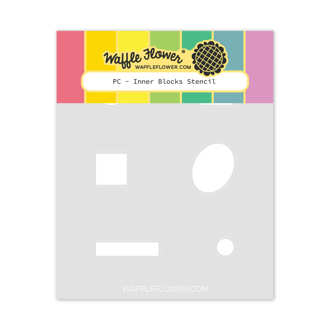 Waffle Flower Inner Blocks Stencil packaging with colorful label on a white background