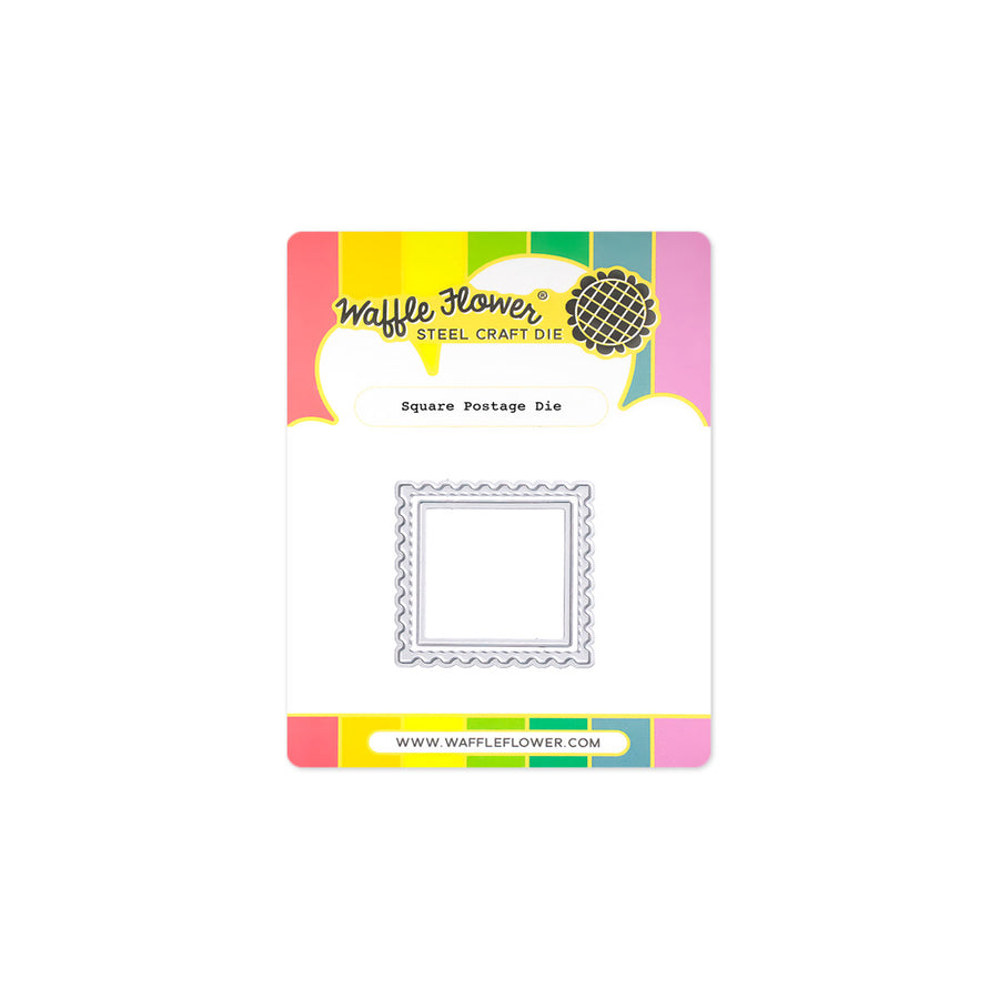 Waffle Flower Steel Craft Die packaging with a square postage die on a white background