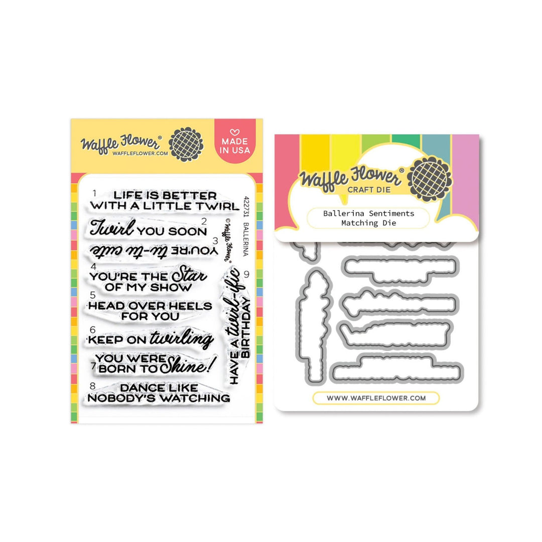 Waffle Flower Ballerina Sentiments Combo stamp set and matching dies in their packaging