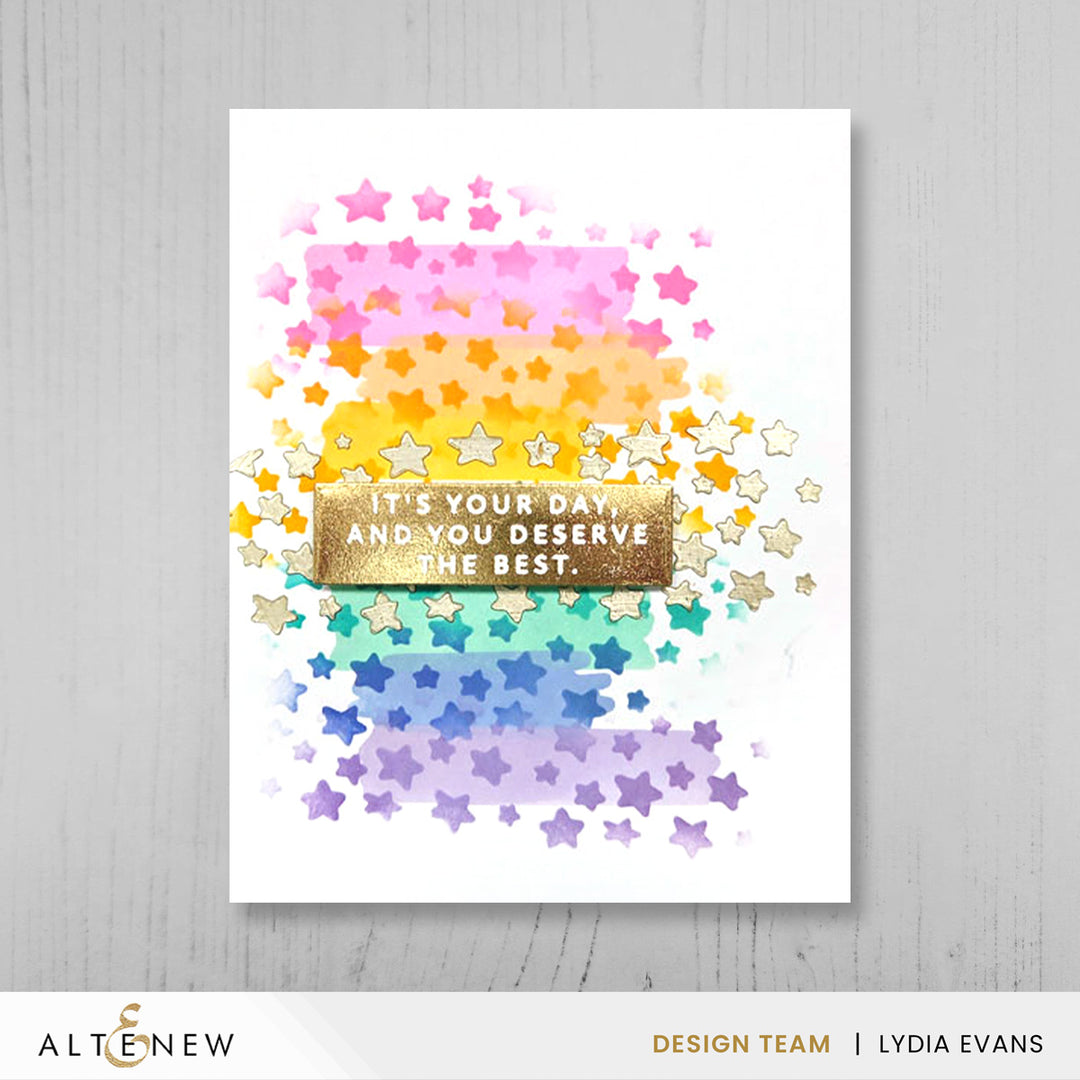Motivational card with colorful star design and text on a gray background