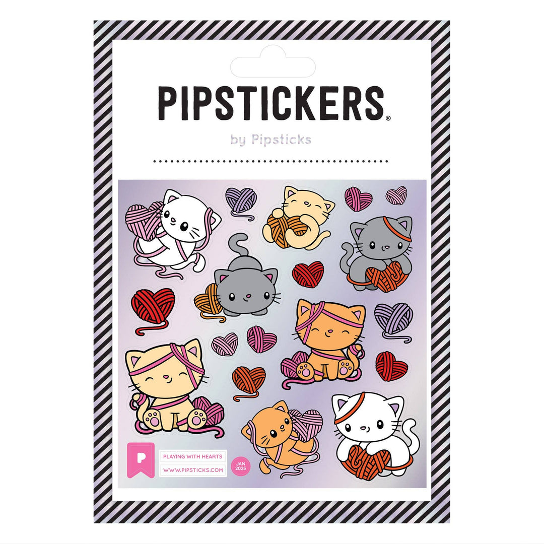 Packaging of Pipsticks stickers featuring cartoon cats and hearts.