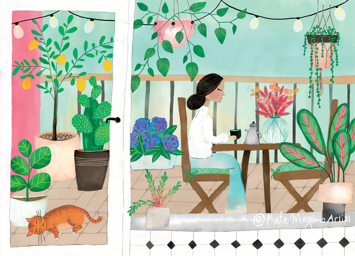 Kate Mason Artist - Postcard - Patio Garden Scene