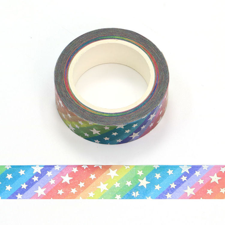 washi tape - diagonal rainbow with foil stars