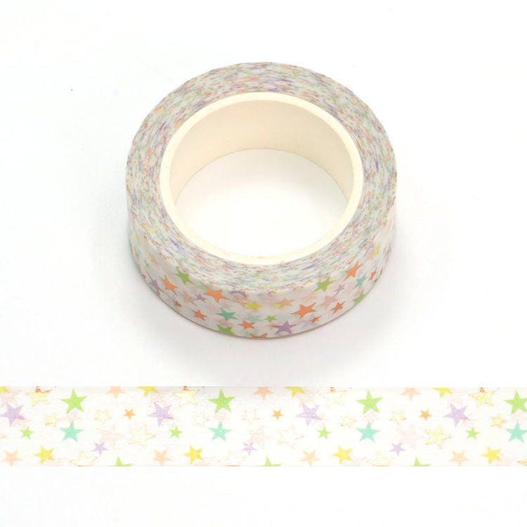 Washi tape Multi coloured stars with gold foil detail