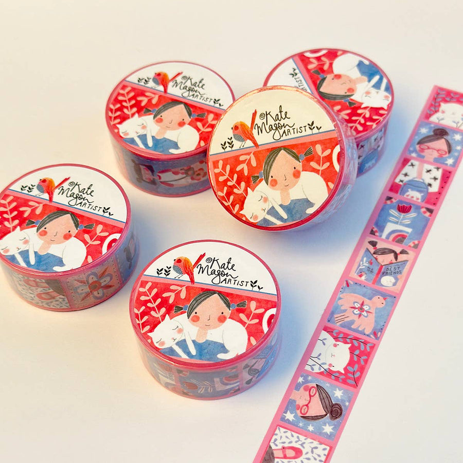 washi tape girl story laid out and on rolls
