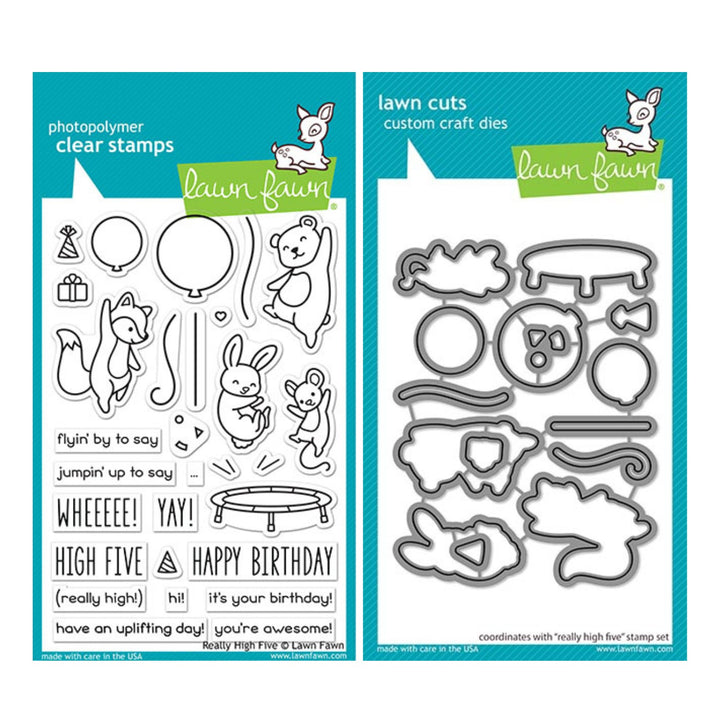 Lawn Fawn - LF2215 & LF2216 - Really High Fives - Stamp and Lawn Cuts Set