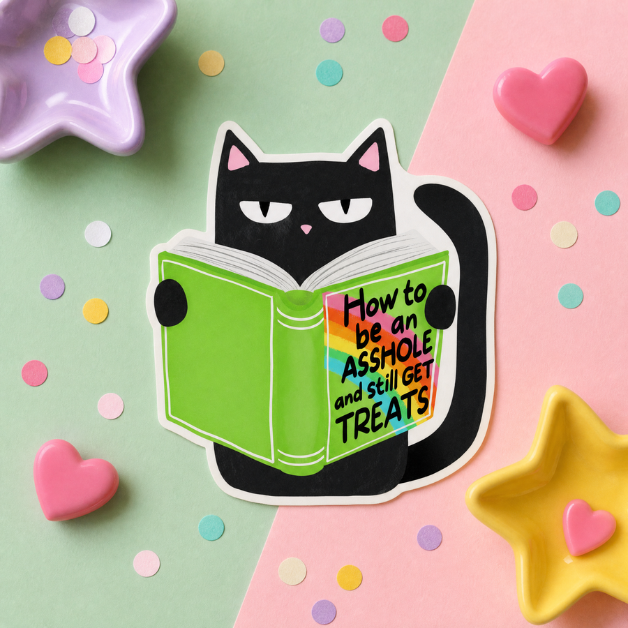 Mittens and Moods - Vinyl Sticker -  How to Be an Asshole and Still Get Treats Cat - Vinyl Sticker