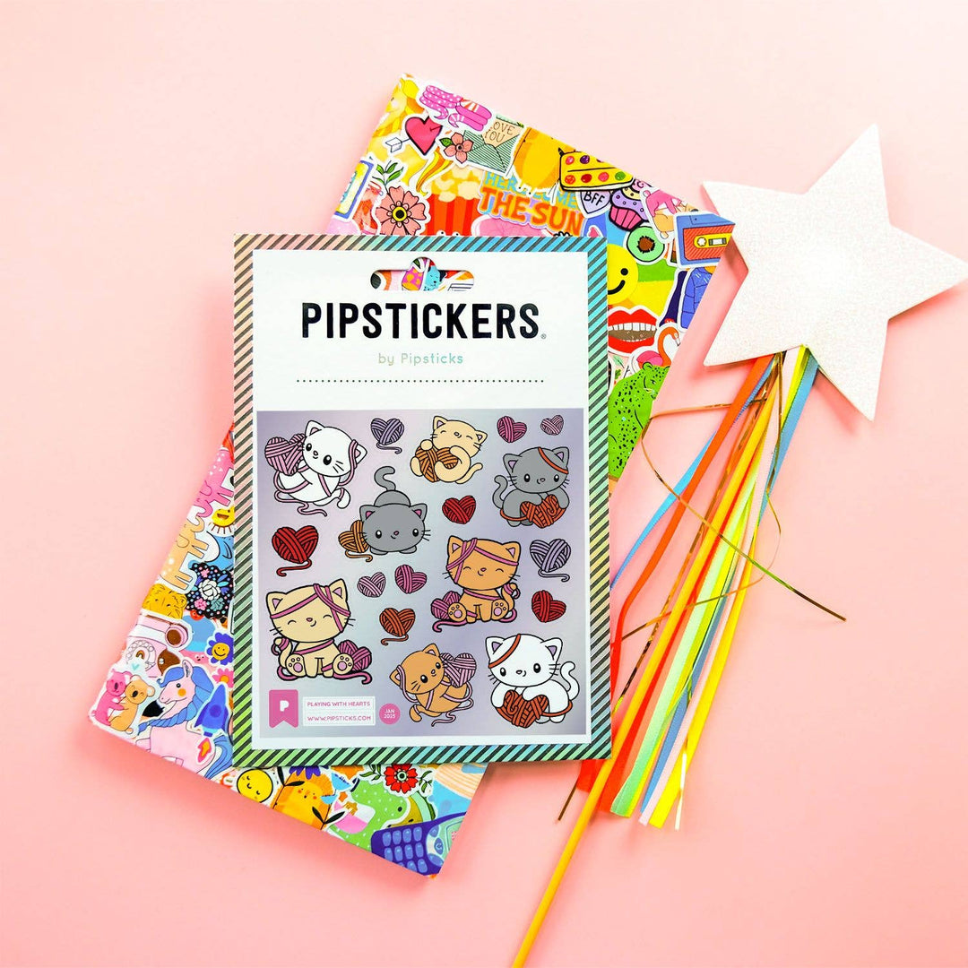 Pipsticks stickers with colorful designs on a pink background