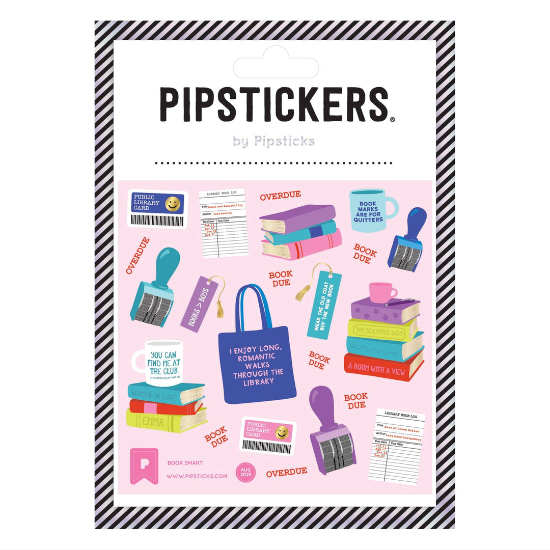 Packaging of Pipstickers with various design stickers on a pink background