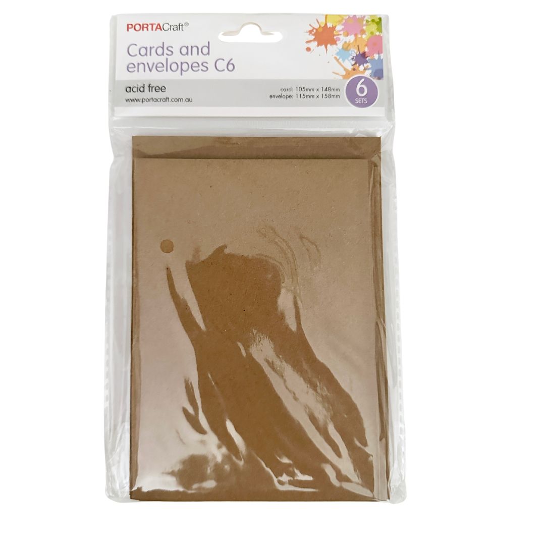 Cards & Envelopes C6 230Gsm 6Pk - Kraft