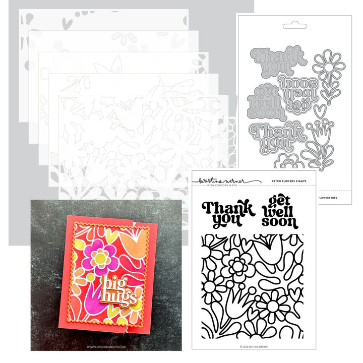 concord 9th kristina werner retro flowers bundle stamps dies stencils