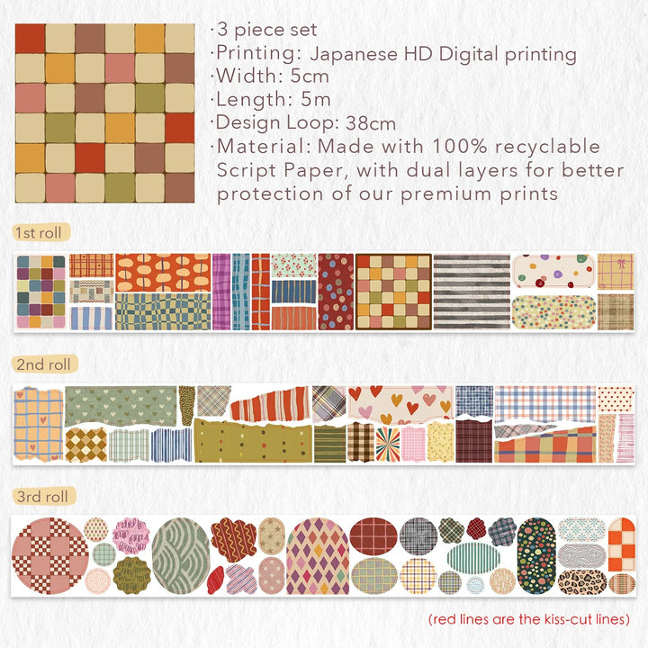 The Washi Tape Shop - Pre-cut Heritage Snippets Script Washi Tape Set
