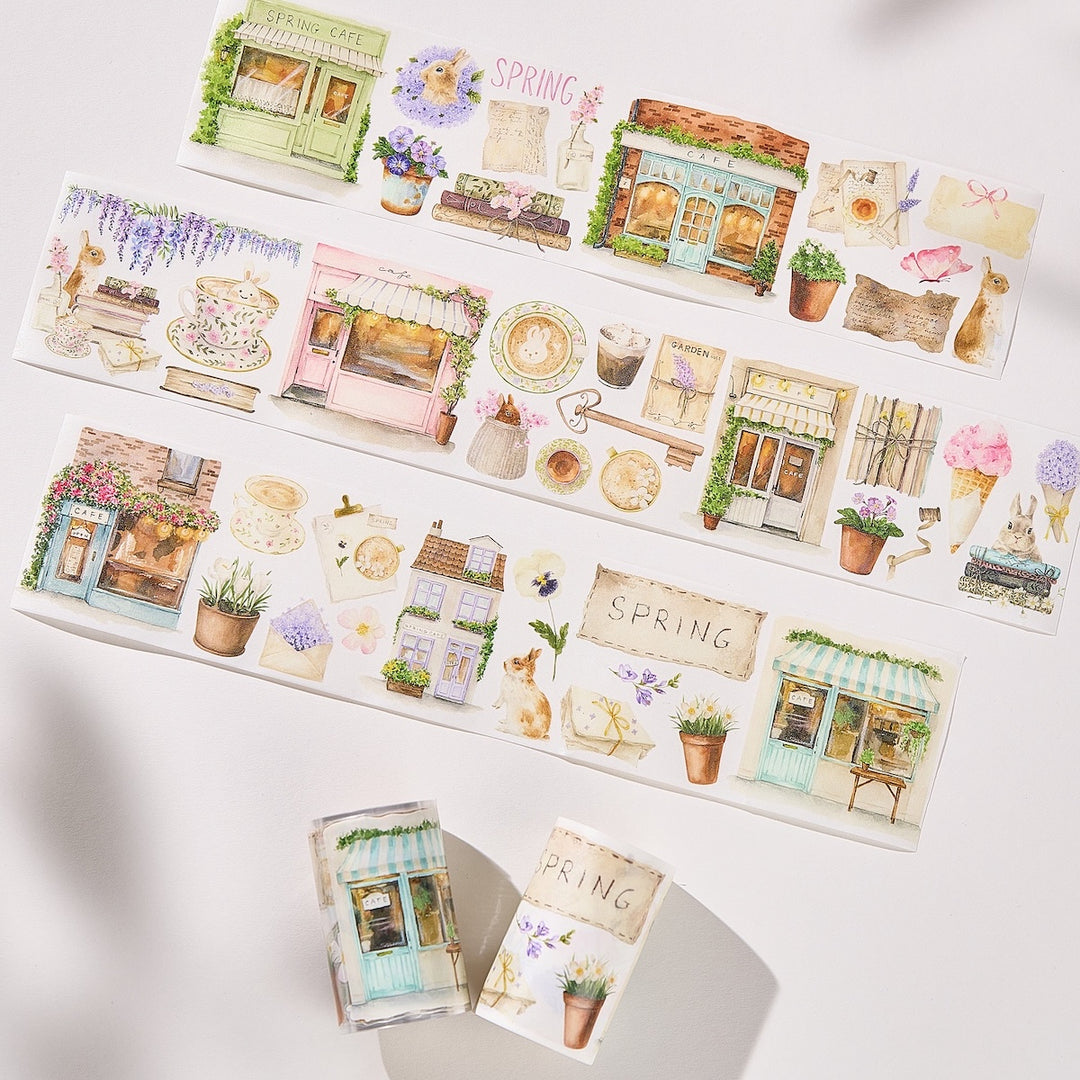 Spring cafe themed washi/Pet tape on white background