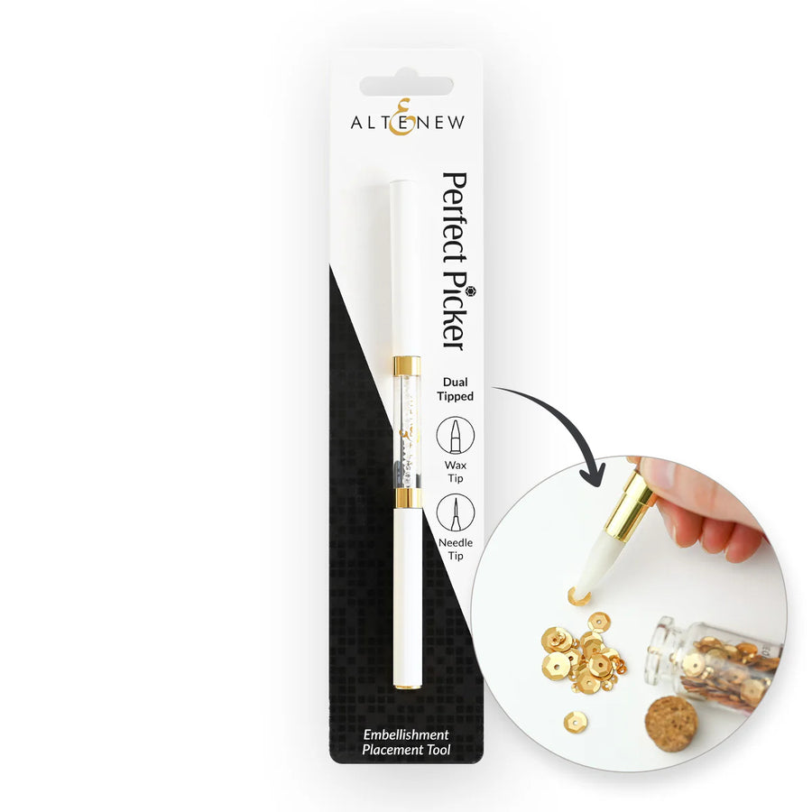 Embellishment picker tool in packaging with white background.