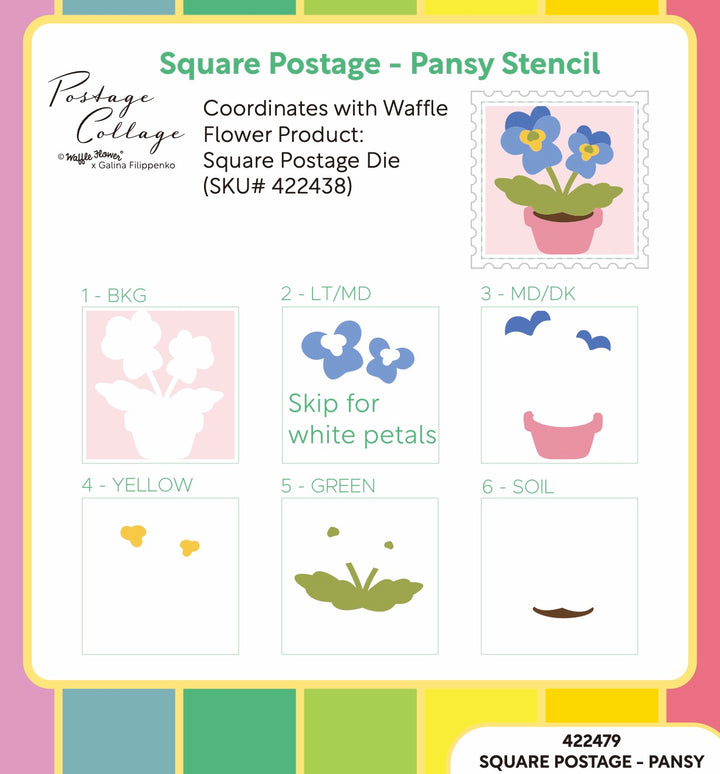 Waffle Flower - Square Postage - Pansy Stencil