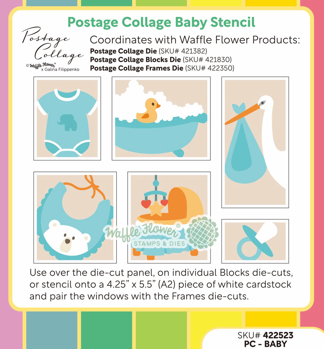 Waffle Flower - Postage Collage Baby Stencil
