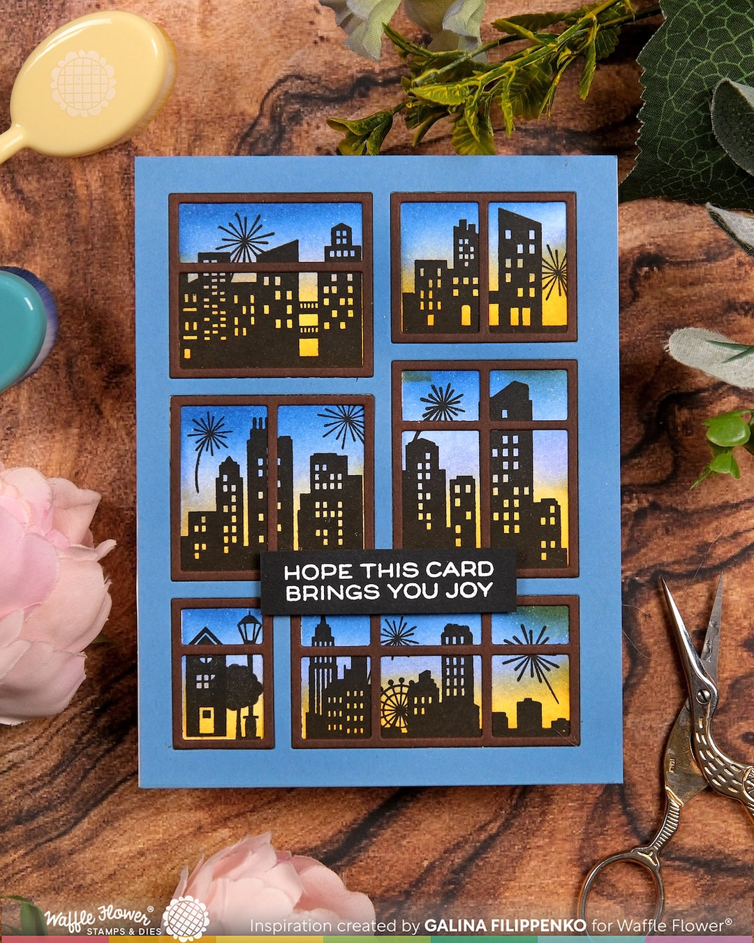 Waffle Flower - Postage Collage City Sunset Stamp Set
