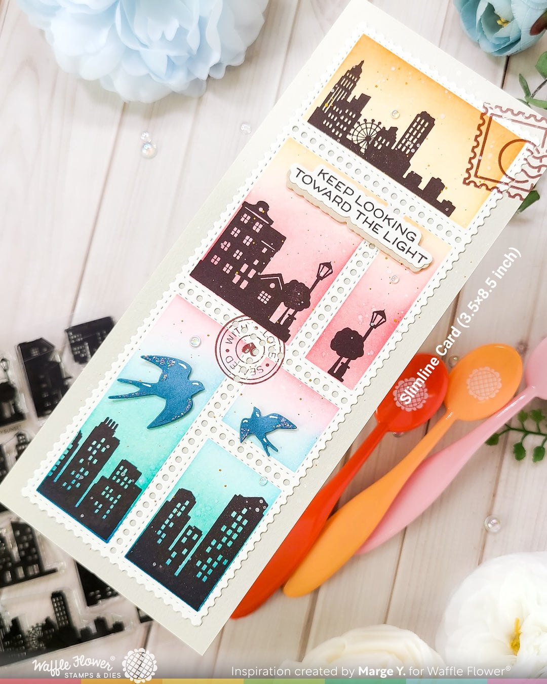 Waffle Flower - Postage Collage City Sunset Stamp Set