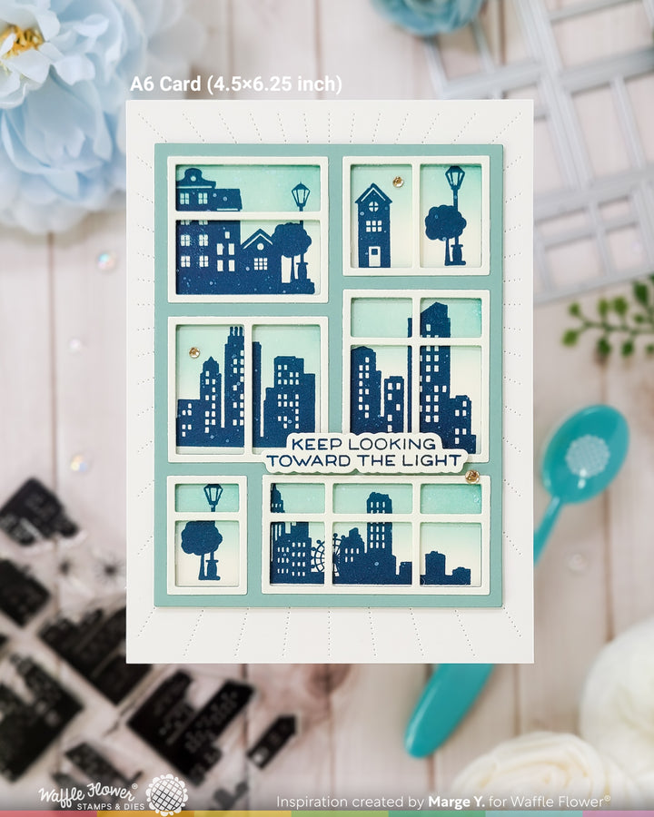 Waffle Flower - Postage Collage City Sunset Stamp Set
