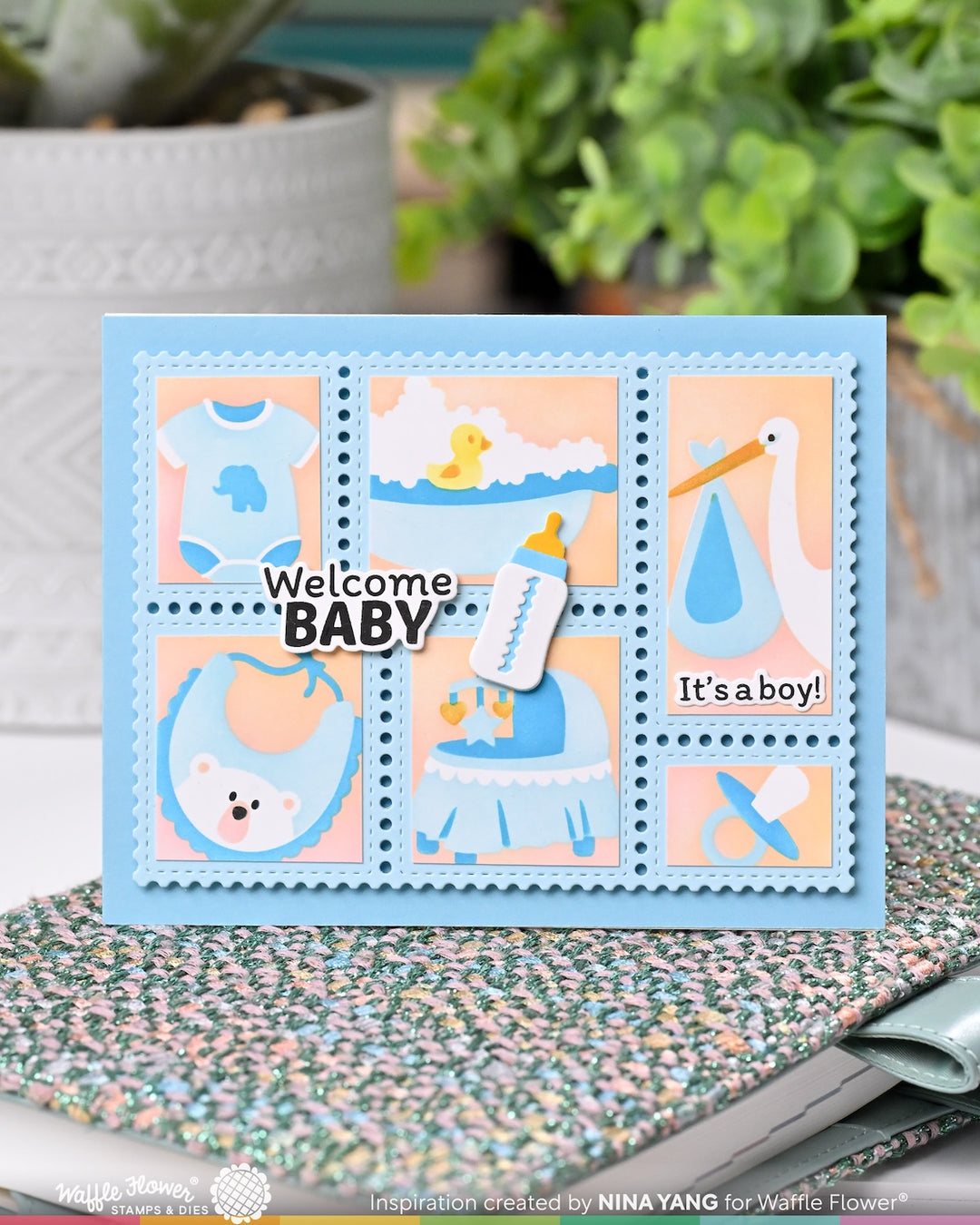 Waffle Flower - Postage Collage Baby Stencil