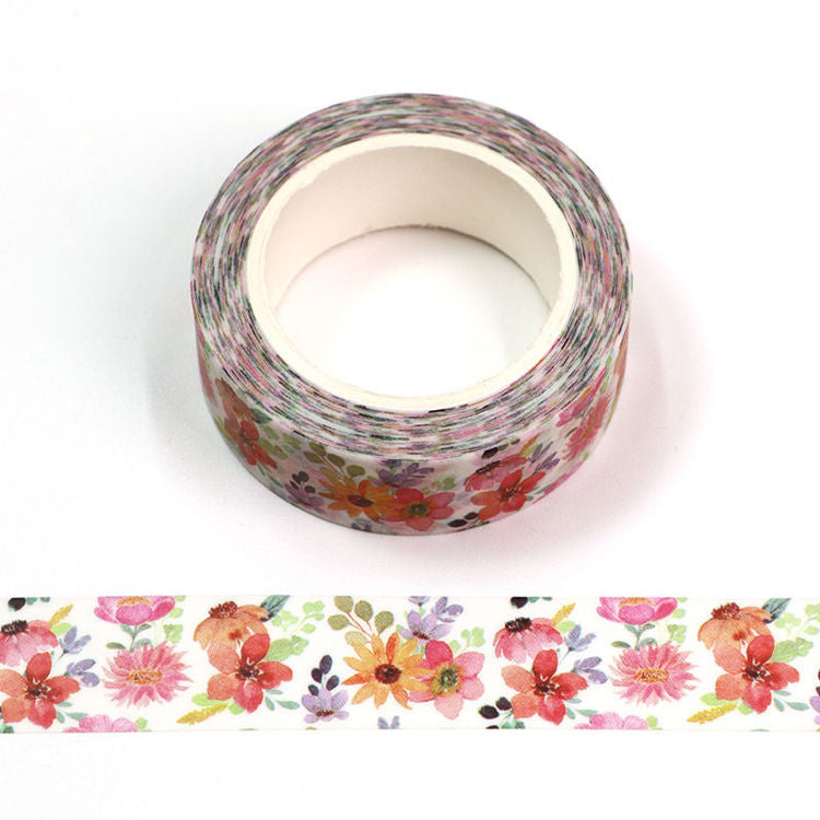 Washi tape with a bright floral water colour design
