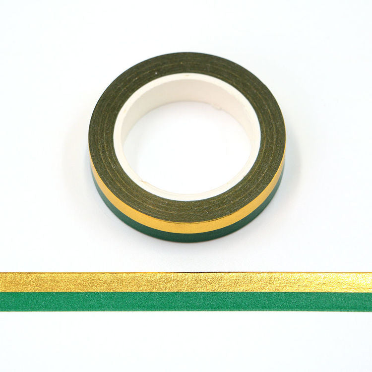 Washi Tape - Slim Green Gold Stripe