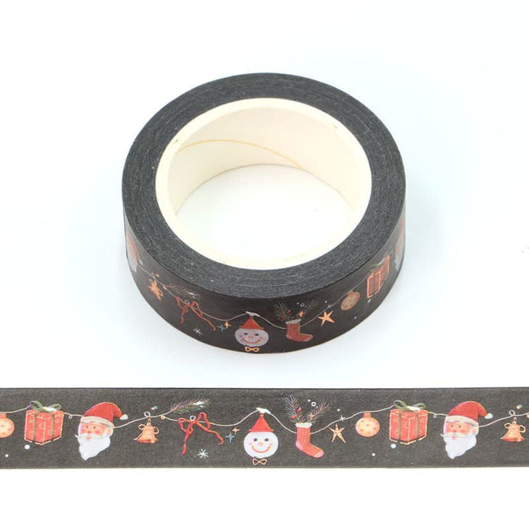 Washi Tape - Black Christmas - Rose Gold Foil Detail