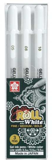 Sakura Gelly Roll, Gel Pens, 3pc Set - White 05,08,10