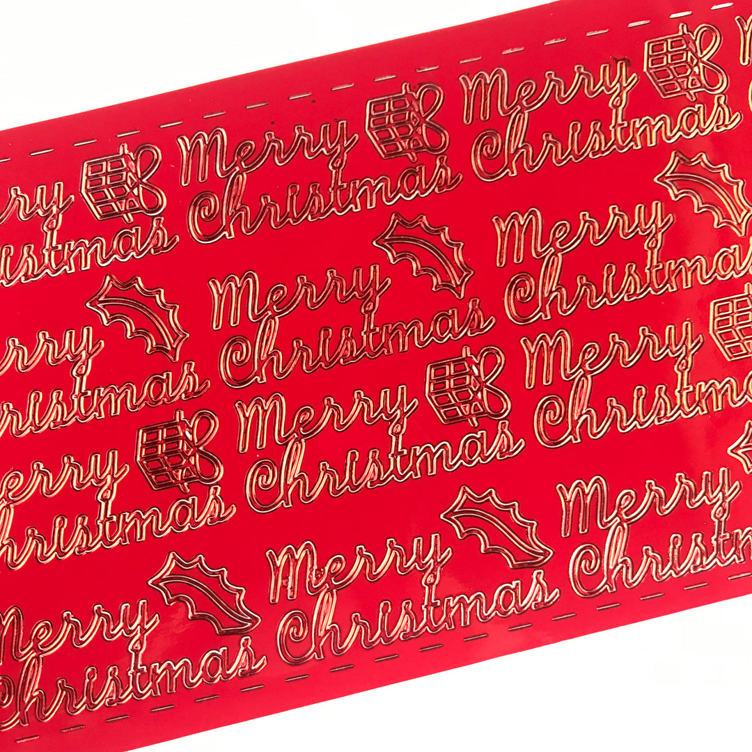 Merry Christmas Sentiment Stickers - Red Foil