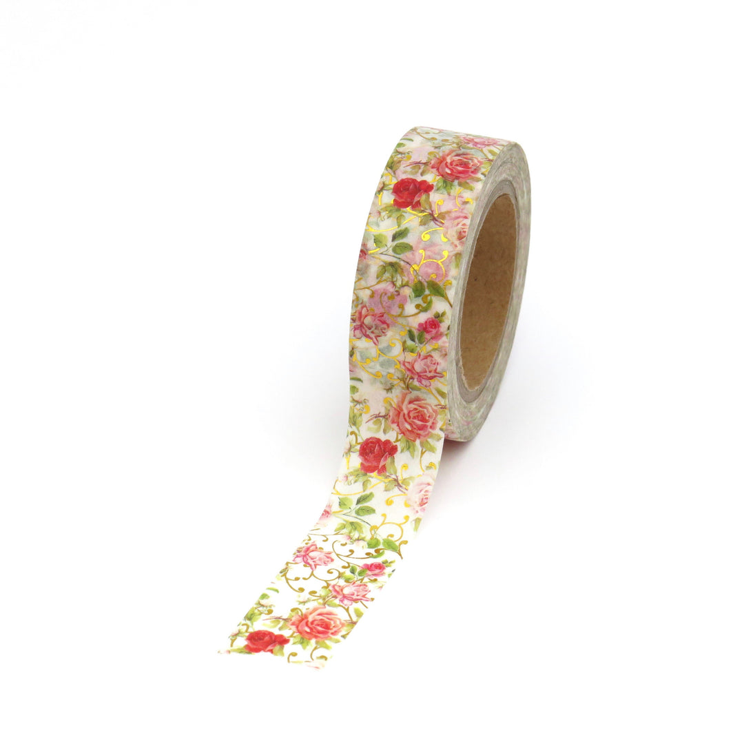 Floral Washi Tape, Gold Foil