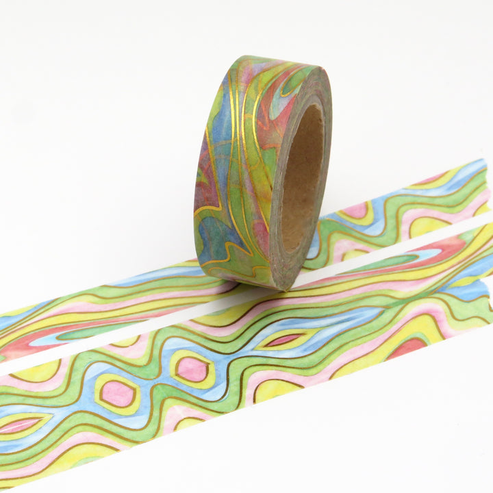 Washi Tape Wavy Rainbow with Gold Accent