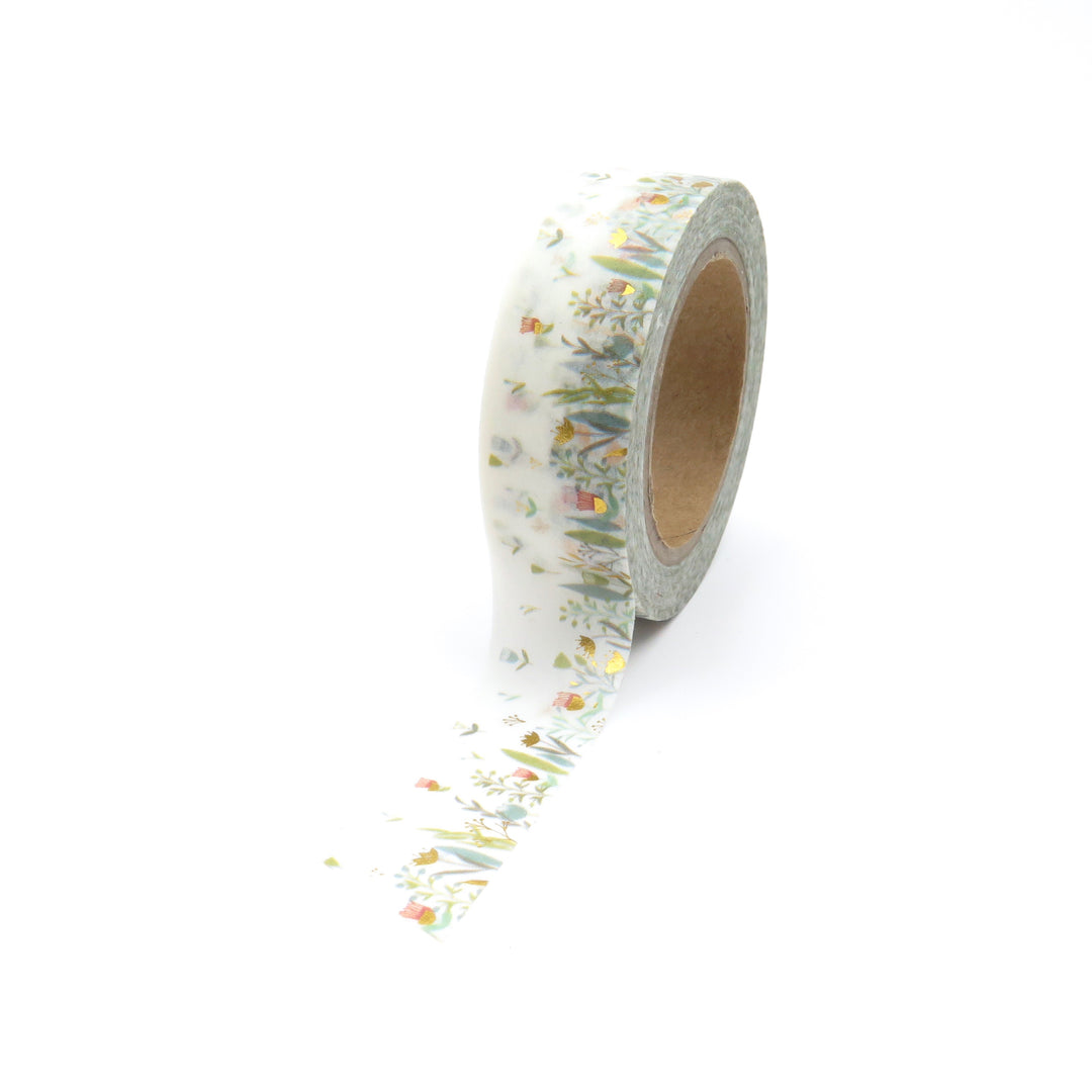 Floral Washi Tape, Field of Flowers, Gold Foil