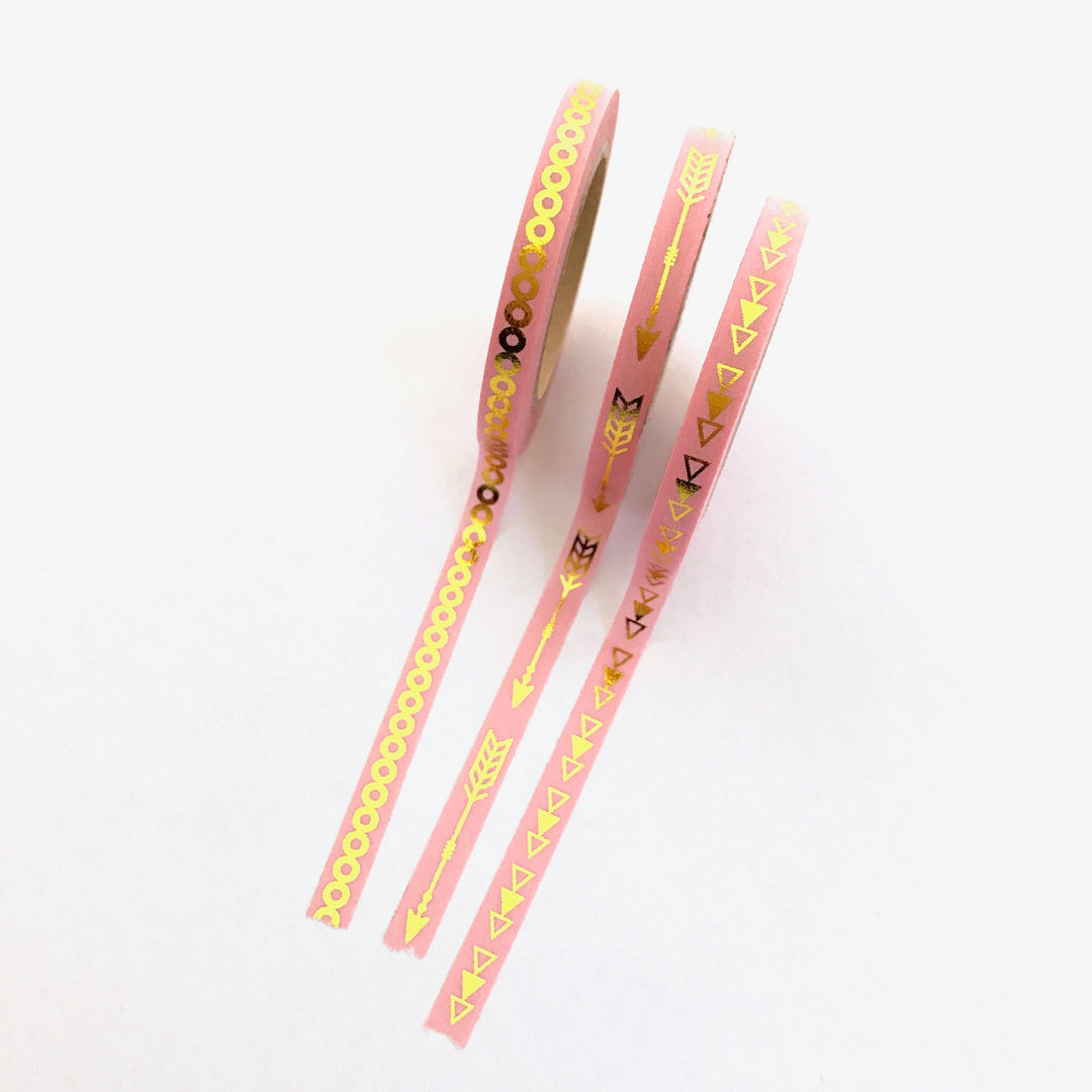 Slim Washi Tape Set, Gold Foil Pink or Green