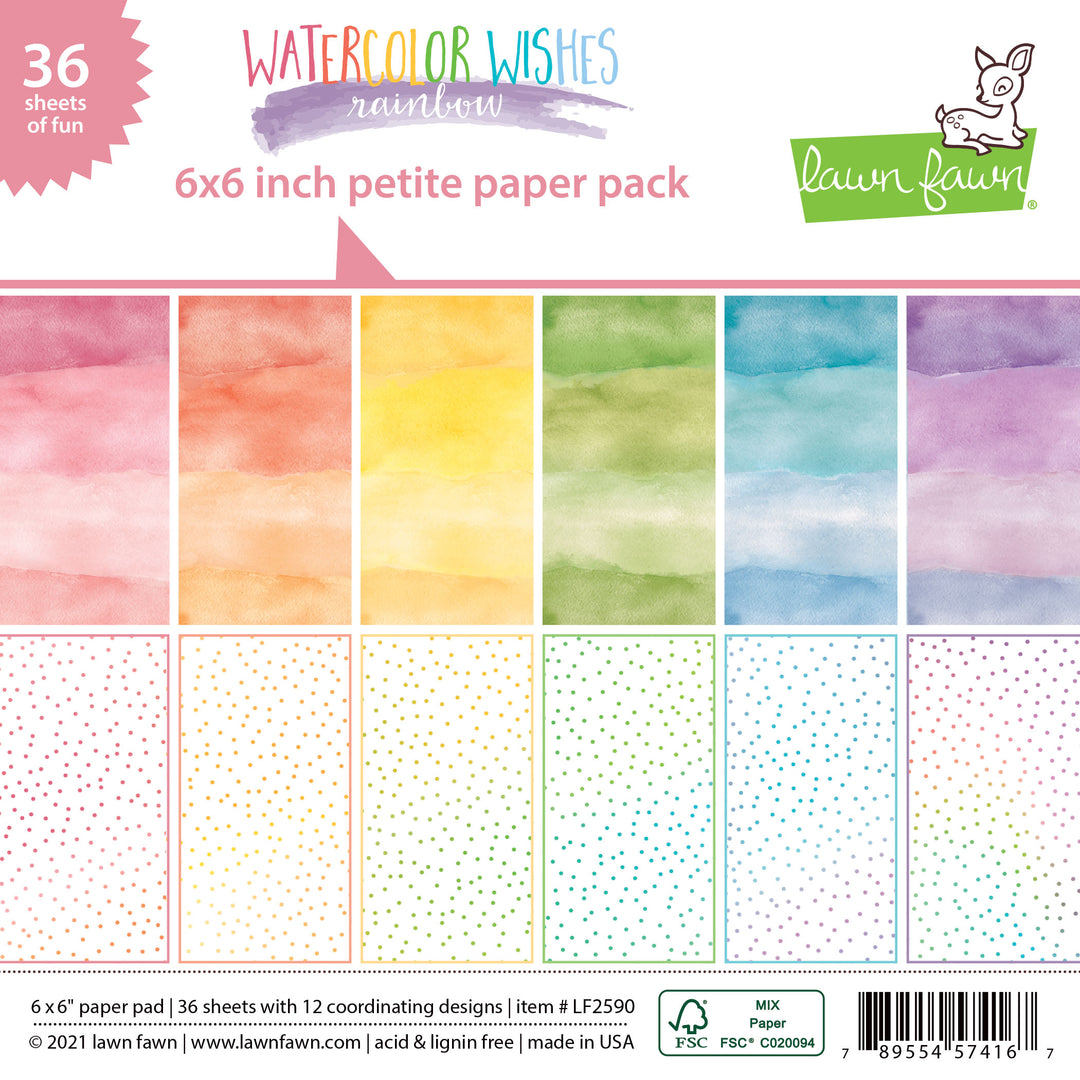 Lawn Fawn Lf2590 Watercolor Wishes Rainbow Petite Paper Pack
