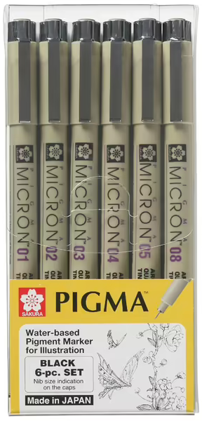 Sakura Pigma Micron, 6 Pack Black Set