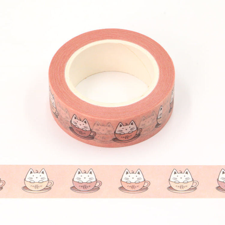 Washi tape, cats in coffee cups