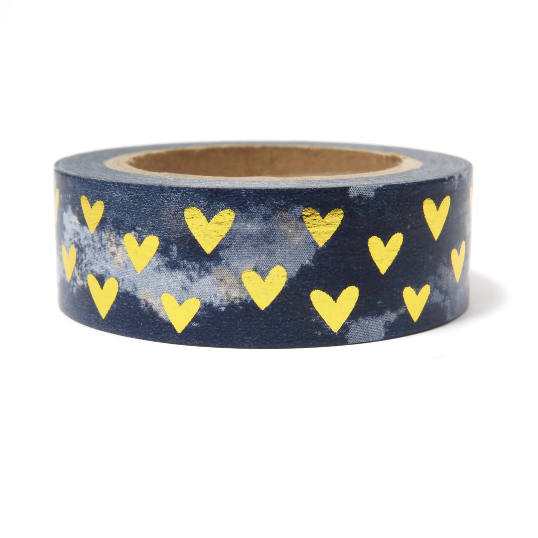 Navy Washi Tape with Gold Foil hearts