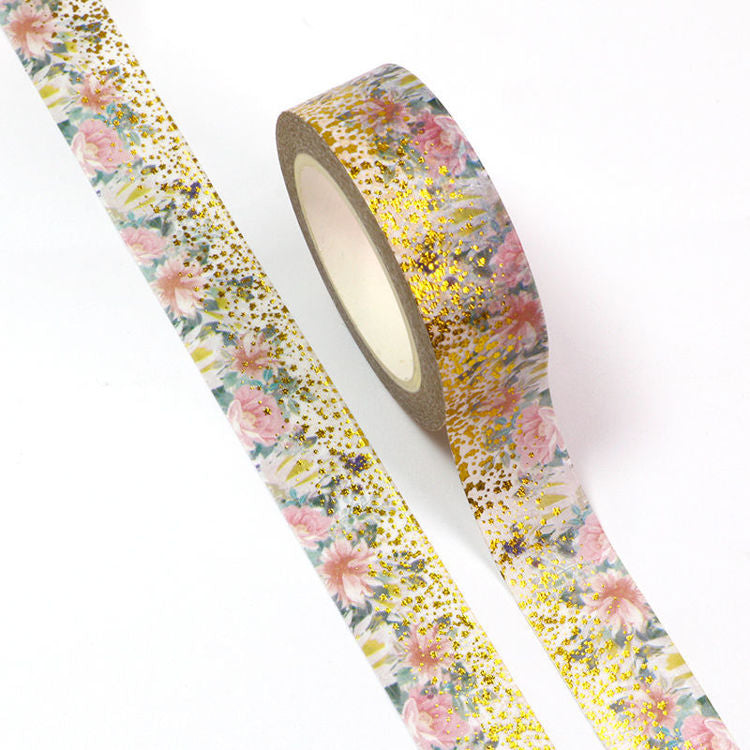 Floral Washi Tape, Graduated Gold Foil Blossoms